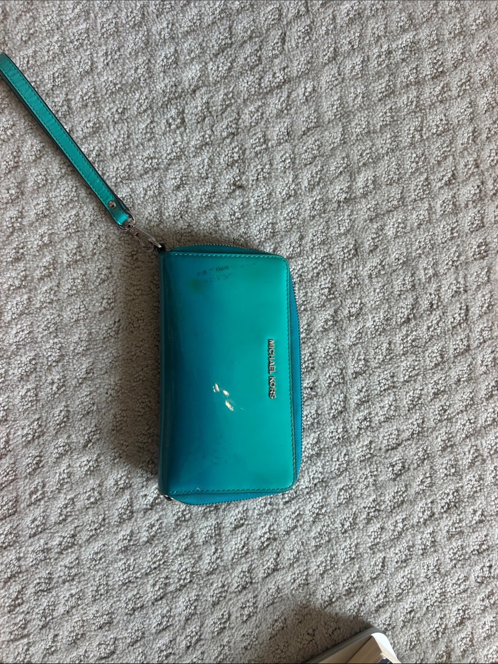 Michael Kors Teal Patent Leather Wristlet Clutch